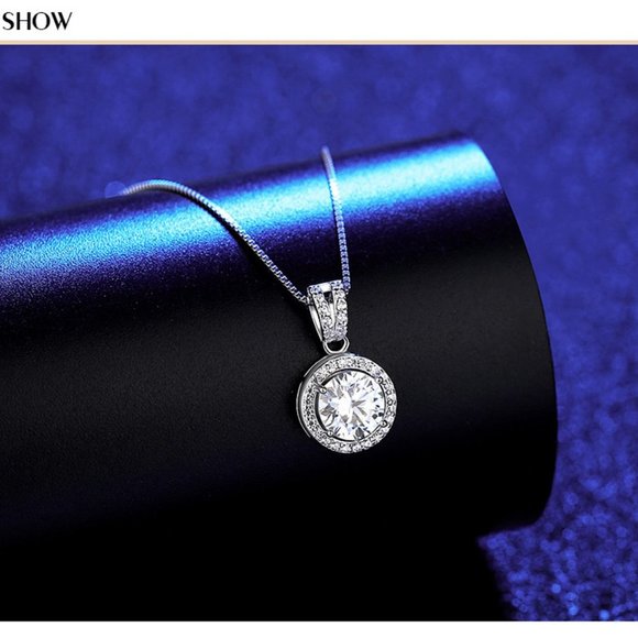 Certified 1ct. t.w. Moissanite Diamond Halo Necklace NEW K - Picture 6 of 12